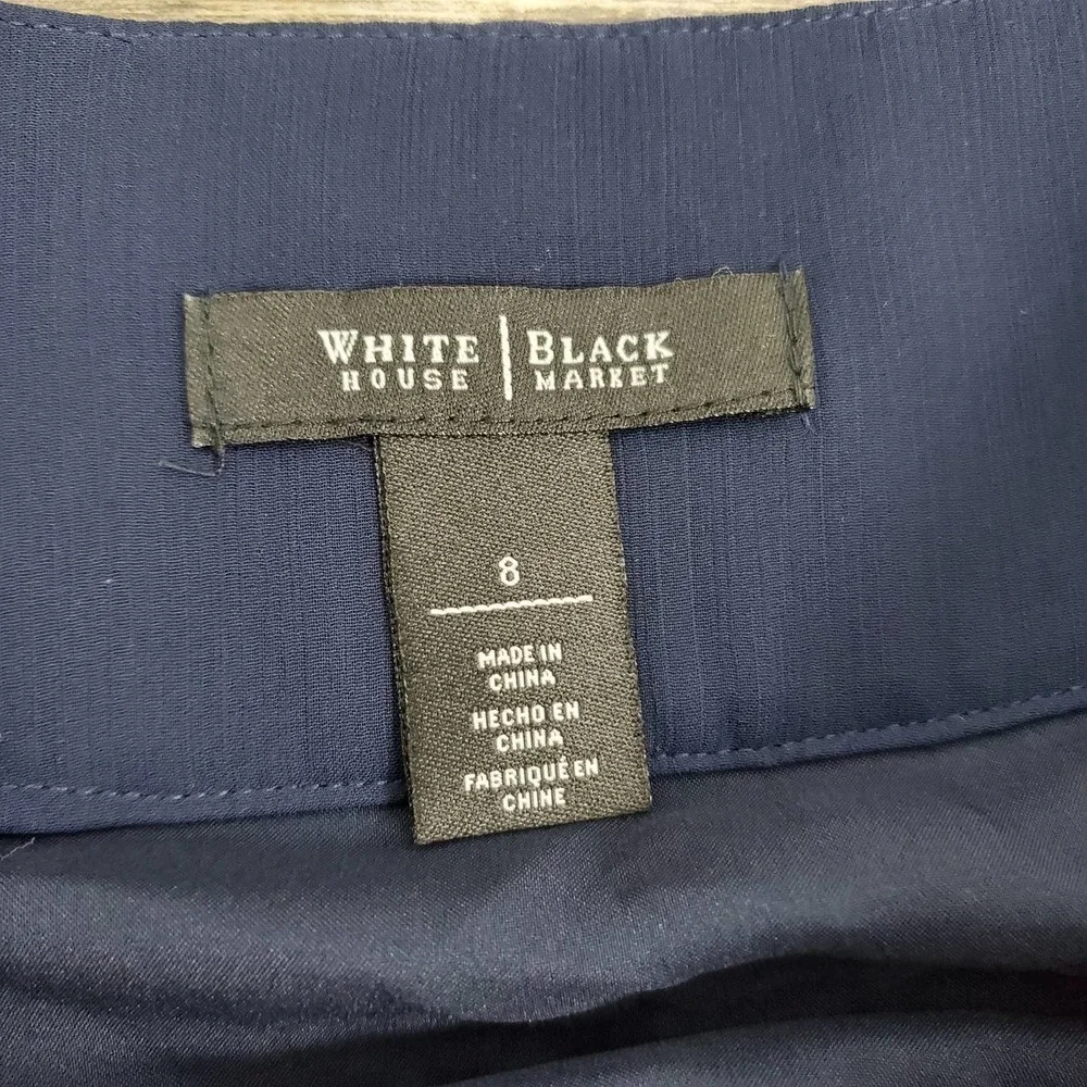 White House Black Market Soft Pleated Navy Blue Chiffon Business Skirt Size 8